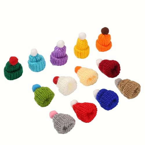 Benyong Basteln Mützen Sorgenwürmchen Mini Strickmützen Für Mützchen Für Weihnachtsmützen Puppen Hut Kleine Für Weihnachten Basteldekoration Gestrickt Ornamente (mit Ball,200 Stück)