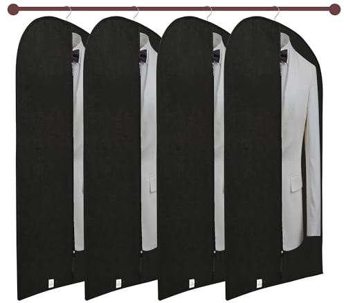 Kuber Industries Pack of 4 Blazer Cover | Suit Covers with Zip for Women & Men | Dustproof Coat Bag for Clothes, Jacket | Half Transparent Coat Cover | Black