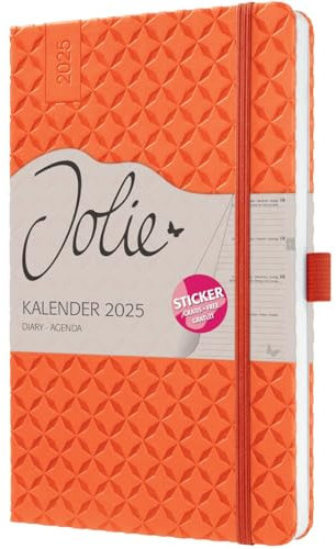 Wochenkalender Jolie A5 2025 pumpkin orange - SIGEL - 1 Woche auf 2 Seiten - Terminplaner mit geprägtem Kunstleder-Cover, Gummiband, Stiftschlaufe, Einstecktasche und Stickerbogen - 13,5 cm x 20,3 cm