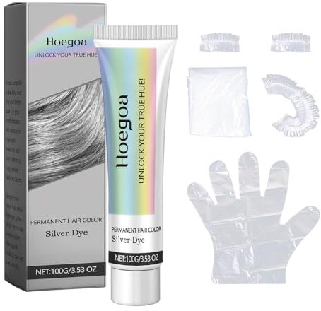 SNONESIY 2-in-1 Haarfarbe Grau Silber Natürliche Pflanze Haarfarbe Grau Silber für Alle Haartypen Geeignet mit Einwegwerkzeuge (100g)
