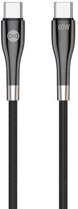 FOREVER Sleek Câble USB C 60W 1m Noir - Cable USB C vers USB C Charge Rapide - Cable de Charge USB C avec Connecteurs Métalliques - Compatible avec Smartphone Ordinateur Portable et Tablette
