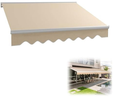 Telo di ricambio per tenda da sole retrattile impermeabile per esterni, anti UV, per tenda manuale da 3,5 x 1,5 m, in tela cachi