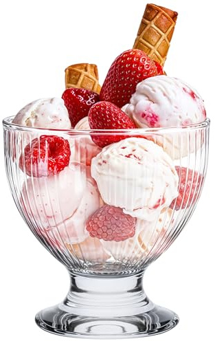 KONZEPT Eisbecher Glas 8er Set, Glasschale mit Fuß 405 ml, Glas Geriffelt für Eis, Joghurt, Snacks, Perfekt für Schichtdessert, Candy Bar Zubehör