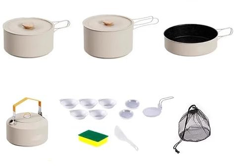 ZKBDBWTR Set di Pentole da Campeggio da 5 Pezzi con Rivestimento Antiaderente, Gavetta Campeggio Inossidabile, Accessori Campeggio dal Design Portatile per Avventure di Cucina