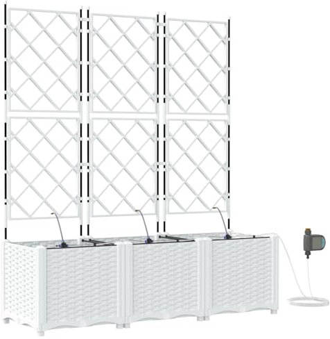 vidaXL Pots de Jardin Blanc 120 x 40 x 142 cm Acier, Bac à Plantes de Jardin, Style Moderne, Container Solide pour Herbes, Fleurs, légumes, Grand Espace, Irrigation Simple.