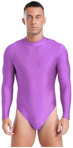 Sywiyi Herren Turnbody Langarm Gymnastikanzug Trikot Bodysuit Einteiler Sportbody Turnanzug Stretch Sport Tanzkleidung Violett XL