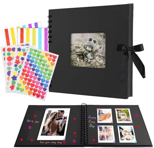 ElevaPulse Fotoalbum Zum Selbstgestalten - 6 Zoll Fenstercover Spiralbuch Mit 8 Sticker, Fotos Einkleben Fotobuch Scrapbook Für Baby Hochzeit Geschenk