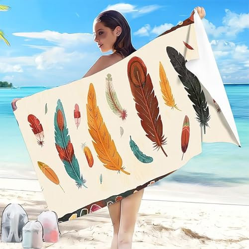 Telo Mare Microfibra Spiaggia 80x160 mm Telo Mare Grande Beige Antisabbia Asciugatura Rapida, Ultra Assorbente Salvietta da Compatta Salvaspazio Asciugamano Microfibra, per Piscina Spiaggia Piuma 5-2