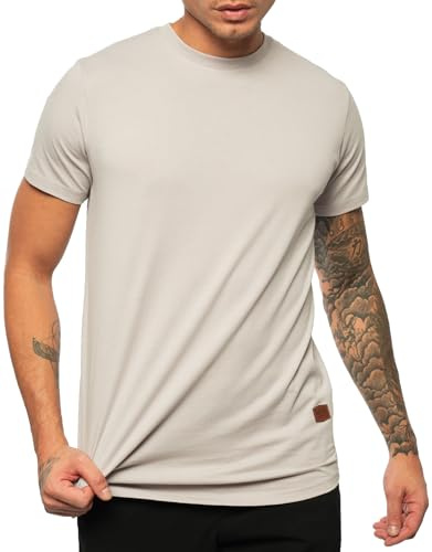Leif Nelson Herren T-Shirt, Slim Fit Basic Shirt aus 100 % Baumwolle, Kurzarm, Rundhalsausschnitt, Männer Sommer Shirt für Alltag & Freizeit, Steingrau L