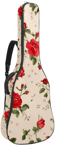 Gitarrentasche für Akustik-, E-Bass-, Konzertgitarre, 101,6 cm, 1 cm dick, Schaumstoff, weich gepolstert, niedlich, schöne Valentinstags-Herzen auf salbeigrün Hintergrund, Multicolor 08, 42.9x16.9x4.7