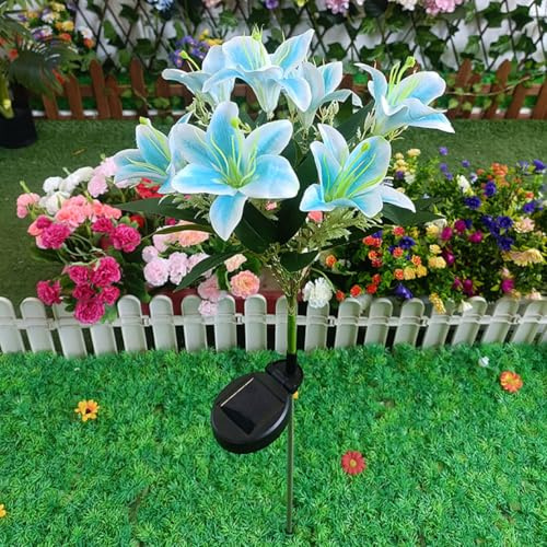 JHzood Luci Solari da Giardino, Gigli Artificiali Luminosi LED, 4 Colori Disponibili, Decorazione Esterna (Blue)