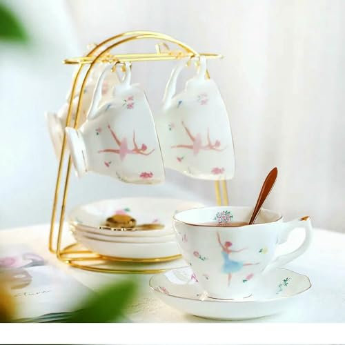 DHGLX Tazza da tè in Ceramica Inglese, teiera, portabicchieri, Set da caffè in Porcellana Dipinta a Mano, caffettiera, Servizio da tè pomeridiano in Porcellana
