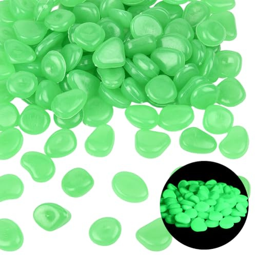 SOFPLATE 1 Boîte 100 Pièces Galets Lumineux (Glow in The Dark) Pierres Lumineuses pour Aquarium Graviers pour Aquarium Pierres en Résine Lumineuses Vertes Nuggets Décoratifs pour Allée de Jardin Allé