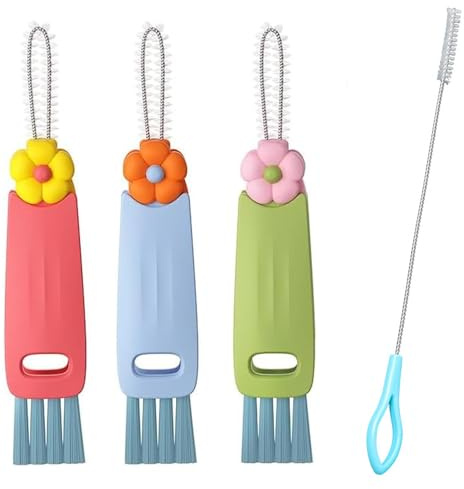 Pack of 4 Cup Lid Cleaning Brush, 3-in-1 Cup Lid Brush, Multifunctional Squeeze Cleaning Brush