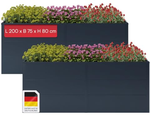 STEELSØN Icarus Hochbeet Metall 200 cm, Anthrazit, 2er Set, offener Boden | Pflanzenbeet 200x75x80 cm, Gemüsebeet, Pflanzenkübel für Garten & Balkon, wetterfestes Gartenbeet, Kräuterbeet, Gemüsegarten
