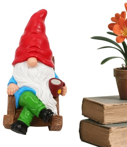 Zahoken Statue Da Giardino Nano Seduto, Nano da Giardino Figura Seduta, Statua Resina per Cucina Bagno Casa Interno Esterno Prato Terrazza Camera