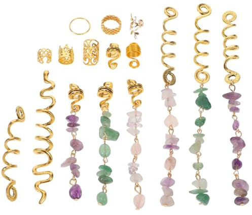 Gogogmee 80pcs Dreadlock Jewelry Stone Hair Charms Hair Braid Rings for Braids Ethnic Style Hairstyling Decorations for Women Dreadlocks Celebrations