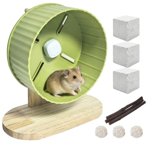 6.7in Silent Hamster Exercise Wheel Hedgehog Wheel Hamster Toy Cage Accessories with Adjustable Stand for Fancy Rat Gerbil Mouse (Green)