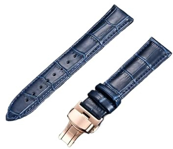 NASUNJIA 18mm 20mm 22mm 24mm Bambumönsterarmband Fjärilsspänne Business Casual Klockarmband Klocktillbehör Grönt(Dark blue-rose gold,20mm)
