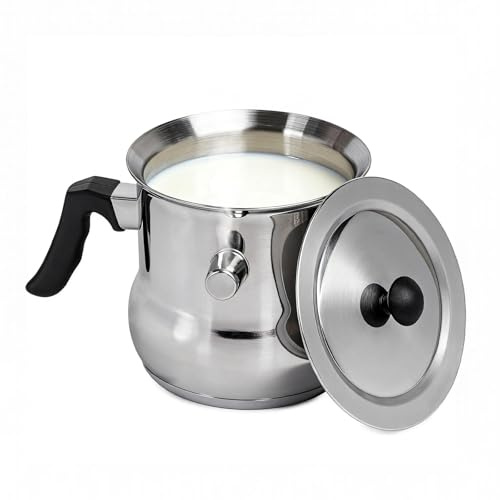 QUTHZZHY Milchtopf Induktion, Milchtopf Doppelwandig 1.5L, Milchtopf Edelstahl mit Deckel, Wasserbad Simmertopf, Kochtopf mit Pfeife, Wassertopf Induktion, für Elektro Gas Induktion