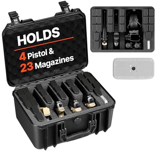 VEVOR Estuche Rígido para Pistola con Revestimiento de Espuma XPE, Funda para 4 Pistolas, Resistente al Agua y Polvo con Interior Personalizable y Asa 404 x 319 x 192 mm, Negro, Cumple con la TSA