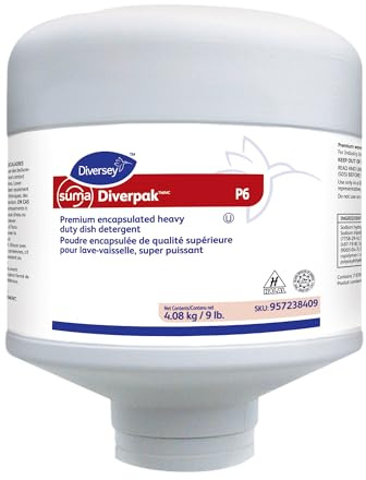 Diversey 957238409 SUMA DiverPak P6 Premium Encapsulated Heavy Duty Dish Detergent, Unscented White Powder, Capsules, 9-Pounds