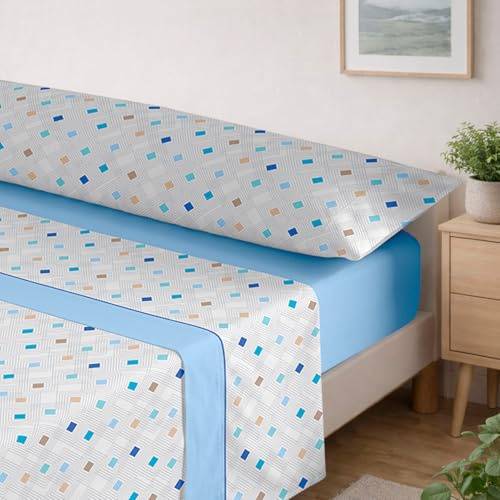 MERCURY TEXTIL- Juego de sábanas de Verano (Rombos Azul, Cama 150)