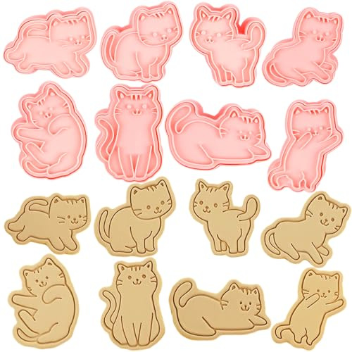 8 stycken kattformade kakskärare, kakskärarset, kakform, katt kexskärare, kattungar, gör-det-själv bakning, används för kex, fondant, choklad, tårta, familj, födelsedagar, temafester