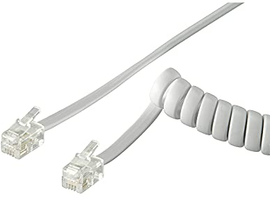 goobay 50246 Cornetta Telefonica Cavo a Spirale, Cavo Piatto con Spina Rj10 (4P4C) a Spina Rj10 (4P4C); Bianco; 2 Metri