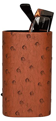 Calabria Desktop Eye Glasses Holder Soft Lining Weighted Base Brown Mens Womens Eyeglasses Stand Case Nightstands PU Leather