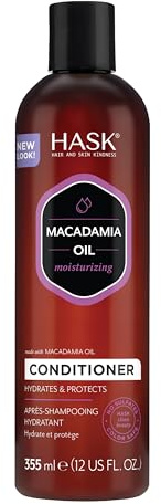 HASK Feuchtigkeitsspendender Conditioner mit Macadamiaöl – für alle Haartypen, farbsicher und tierversuchsfrei – 1 Flasche mit 355 ml