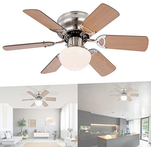 GLOBO Deckenventilator Deckenlampe Zugschalter Ventilator Rechts Linkslauf, 3 Geschwindigkeitsstufen, Flügel wendbar graphit buche, 1x E27, DxH 76 x 28 cm