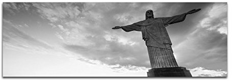 Leinwandfoto als Panorama SCHWARZ/WEISS 120x40cm Rio De Janeiro Statue Sonnenuntergang