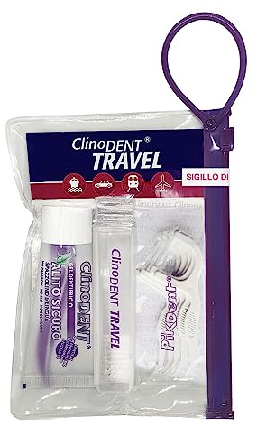 Cliodent Travel Kit - Higiene bucal de bolsillo - Cepillo de dientes plegable, gel dentífrico antialiento, horquillas interdentales