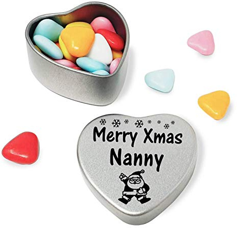 Merry Christmas Nanny Mini Heart Gift Tin with Chocolates Fits Beautifully in the palm of your hand. Great for Boyfriend Makes the perfect Christmas Stocking Filler or Card