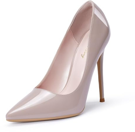 GENSHUO Stiletto High Heels Schwarz, 12CM/4.72IN Damen Pumps Spitz Party Lack High Heels Sexy Basic Schuhe Damen Geschlossen