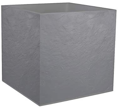 EDA - Quadratischer Topf, 50 cm, Volcania, 57 l, Steinoptik, doppelwandig, Wasserspeicherbereich, 49,5 x 49,5 x 49,5 cm, Kieselgrau