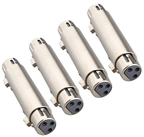 Jopto 4PCS XLR 3Pin Female to 3 Pin Female Microphone Line Adapter Professional 3 Pole Female to Female Cable Adapter Gender Changer Coupler Metal XLR Straight Extension Joint Connector