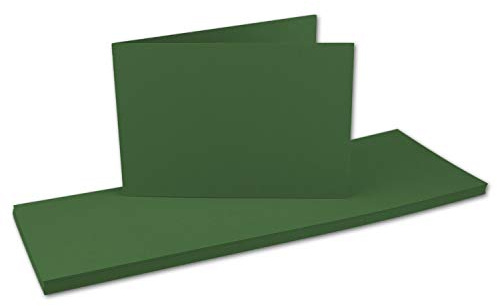 50x Falt-Karten DIN A6 Langdoppel-Karten - Dunkel-Grün -10,5 x 14,8 cm - blanko quer-doppelte Faltkarten - FarbenFroh by Gustav Neuser®