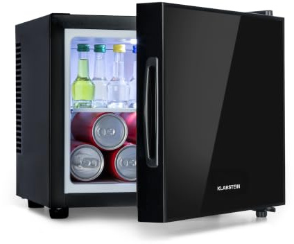 KLARSTEIN Happy Hour Mini Fridge - Compact Minibar with Thermoelectric Cooling System, Freestanding, 9 Litre Capacity, Cooling 5-15 °C, Black, 31.5 x 30.3 x 33.5 cm (WxHxD)