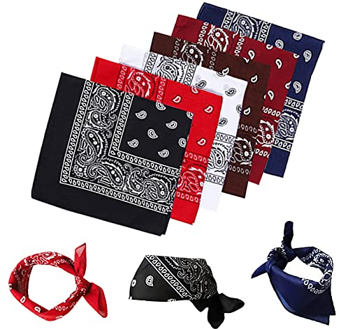 Bandana Kopftuch ,6 Farben 100% Baumwolle Neckerchief Paisley Muster,6er Halstuch Biker Nikki Tuch Haar Schal Vierecktuch für Damen und Herren