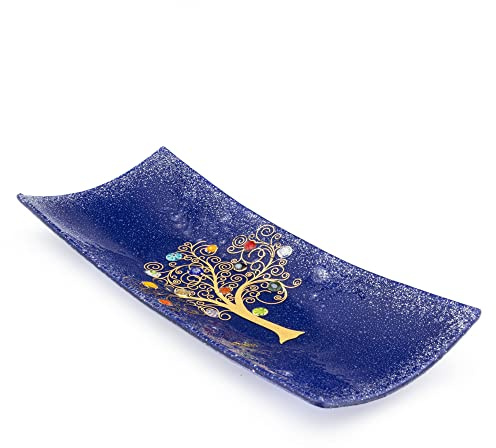 Sospiri Venezia Objekttablett aus Murano-Glas mit Baum des Lebens-Dekoration Murrine und Blattgold handgefertigt Geschenkidee hergestellt in Italien (30 x 13 cm)