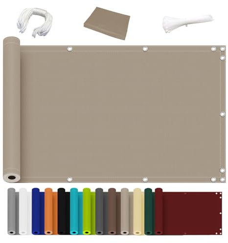 Ziligengsheng Balkon Sichtschutz Ohne Bohren, 85x600cm, Blickdichte Balkonverkleidung Balkonabdeckung Wetterfest UV-Schutz 100% Schutz der Privatsphäre für Balkon Garten Taupe 85x600cm