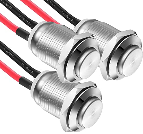 Gebildet 3 Pcs Prewired Waterproof Push Button Latching Self-Locking Stainless Steel Push Button On Off 12mm 2A 12V/24V/125V/250V AC (High Head)
