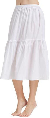 BEAUTELICATE Enaguas para Vestidos Faldas Mujer con Borde de Volantes 100% Algodón Antiestático (Marfil - 75cm,XL)