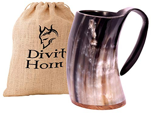 Divit Autentico Cuerno Vikingo Jarra - 24 oz. de Capacidad (Large Natural (1 L), Polished)