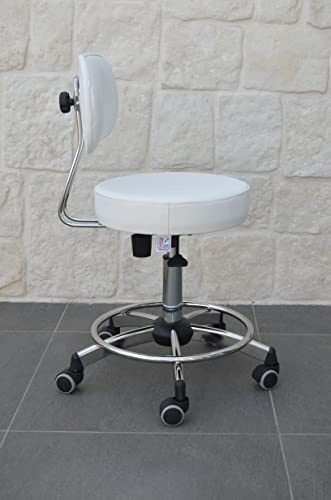 IDEALSEDIE DI GALIZIA MICHELE Sgabello da Lavoro Professionale, 360°, Imbottitura altezza 7cm D37 Finta Pelle, Bianco