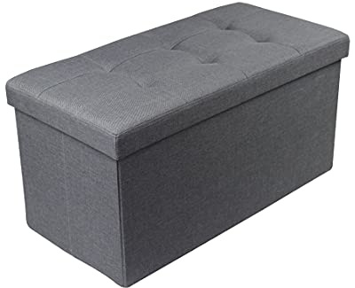 La Maison Large Ottoman Foldaway Storage Blanket Toy Box Bench Twill Linen with Buttons Grey 76x38cm