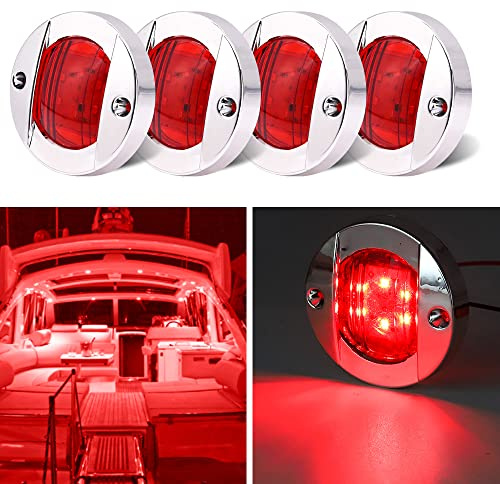 Biqing 4PCS Feux de Navigation de Bateau Rouge,12V Lumière de Navigation à LED 3 Inch Rond Lumière Marine de Signal de Sécurité Lampe Acier inoxydable Imperméable pour Bateaux/Camion/Bus