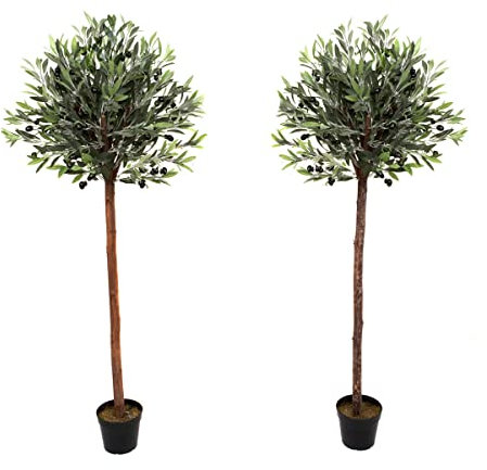 GreenBrokers Artificial Olive, Topiary Faux Tree, Premium Quality Real Wood Trunk, Natural Appearance Leaves, UV Protected, Indoor and Outdoor Use, 5ft (150cm)